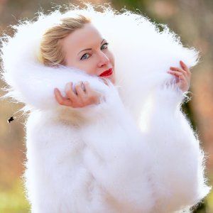SuperTanya luxury white mohair cardigan with zipper - Ready to Ship - XL size